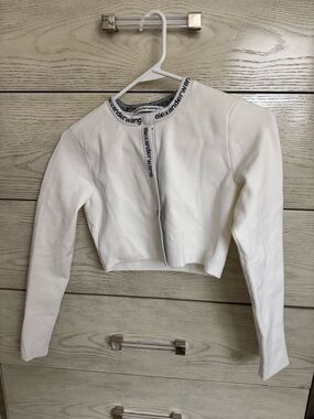 Alexander Wang White Cropped Zip-Front Long Sleeve Top